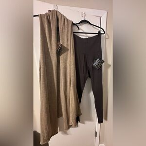 IMAN Shimmering Tan A-Line Long Vest and Coordinated Chocolate Brown Leggings